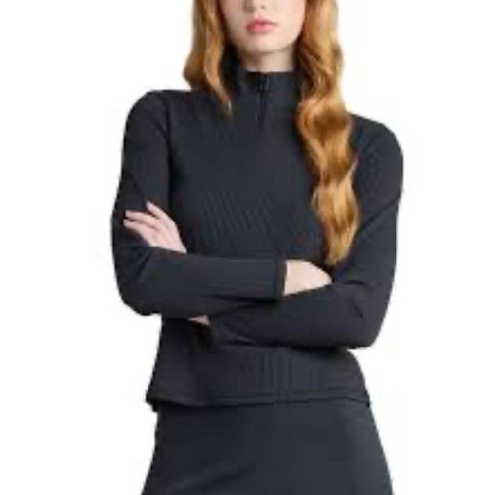NWOT Women’s G/Fore Rib Knit Quarter Zip Golf Top in Black SZ S